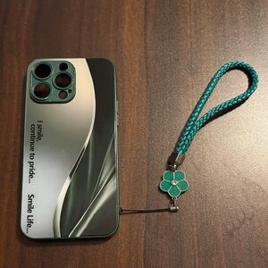 Green and Black Phone Case with Strap